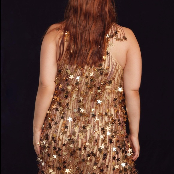 Nasty Gal Gold/Bronze Beaded Tassel Stars straight shift HTF SOLD OUT dress TTS - Picture 6 of 6